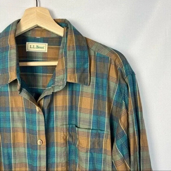L.L. Bean Vintage Blue & Brown Plaid Long Sleeve Button Down XL - Picture 3 of 3